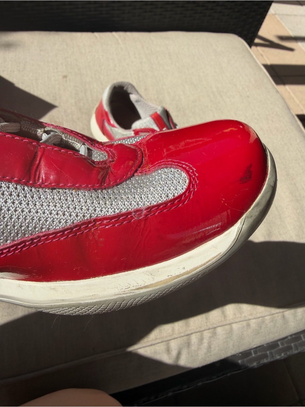 Prada Women America's Cup sneakers Red Patent & Gray Mesh Sneakers - Picture 5 of 12